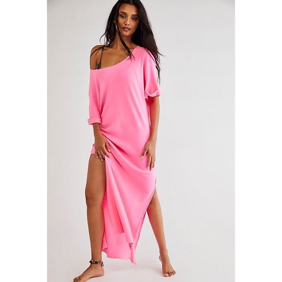 Free People Dresses & Skirts - NEW Vintage Souls Free People Neon Pink Solid Vortex Maxi T-Shirt Dress - XL